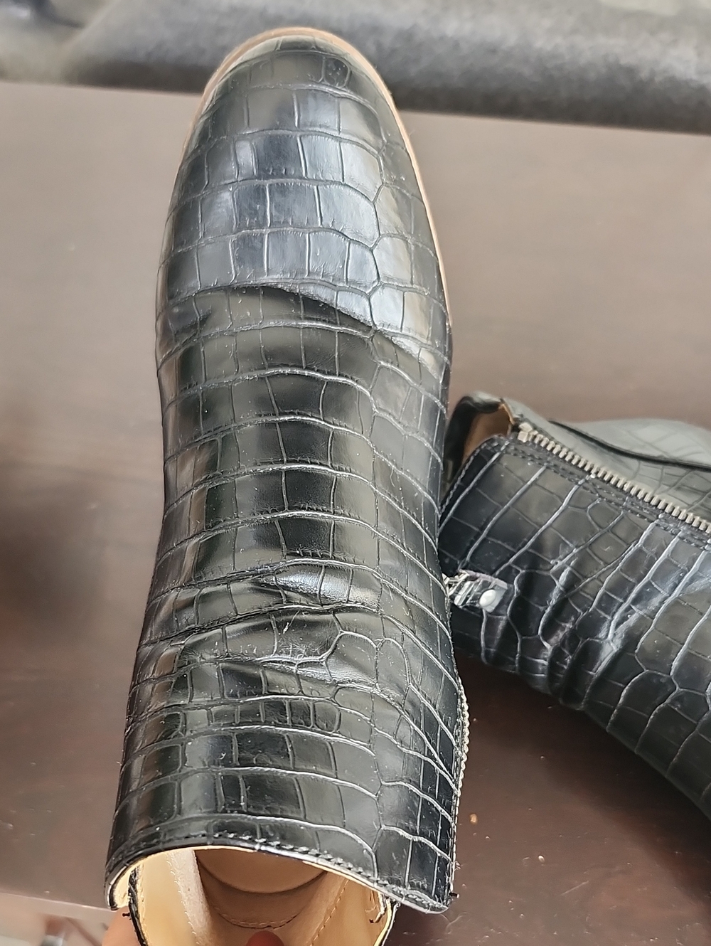 SOUL Naturalizer Black Croc-Embossed Wedge Ankle Boots - Picture 13 of 15